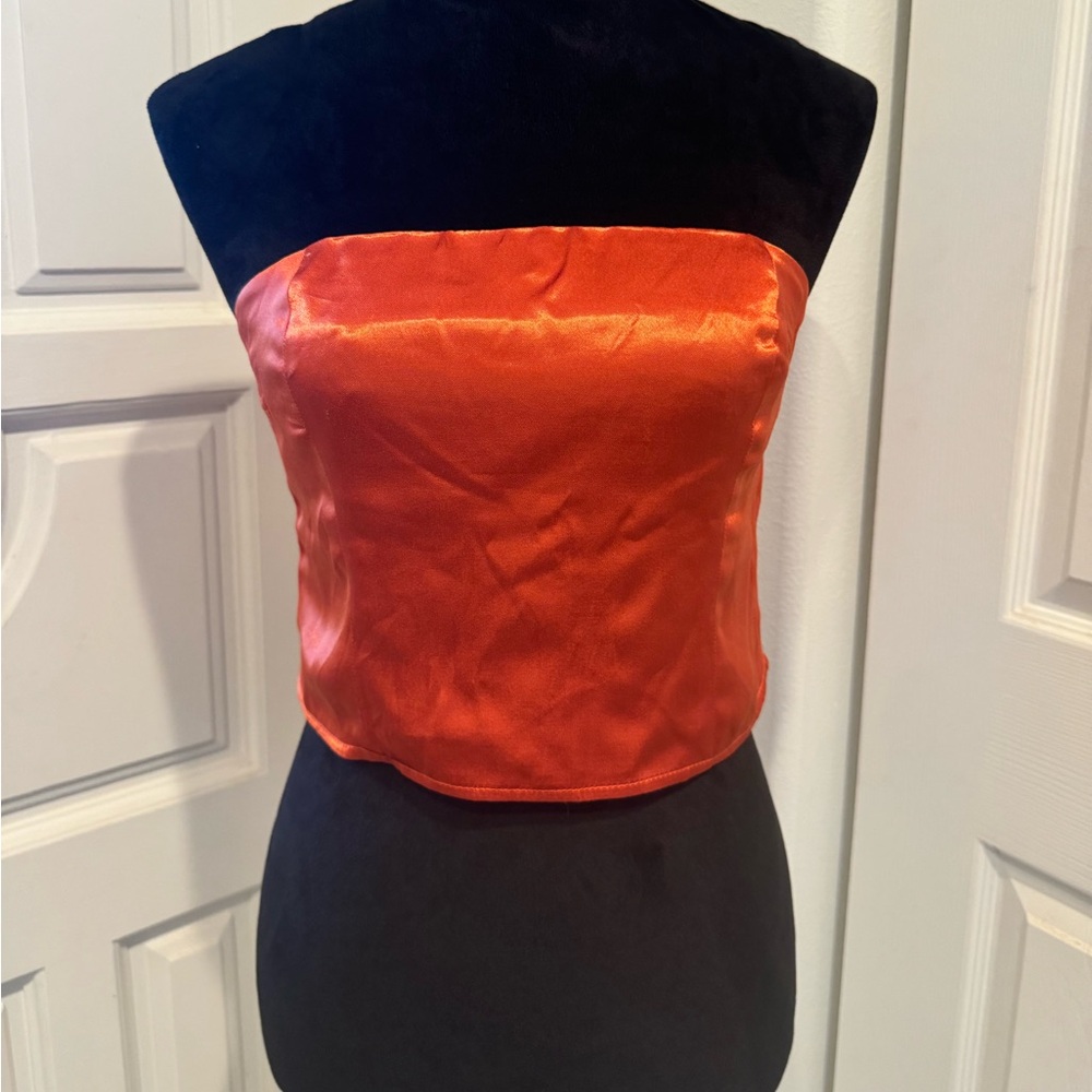 Topshop Women's 100% Viscose Tube Halter Top Orange Size 4 Retail $45
